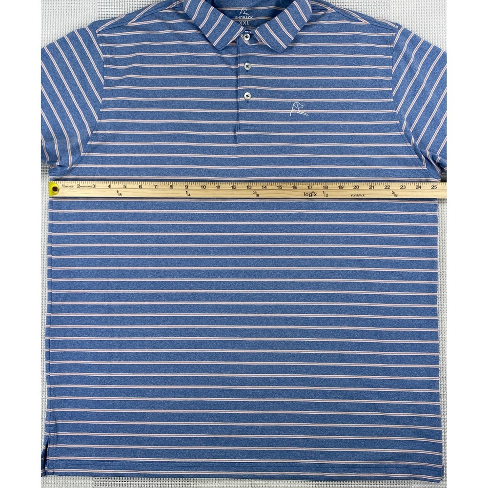 Rhoback Performance Golf Polo Shirt Men's XXL Blue Pink Striped - Picture 4 of 5